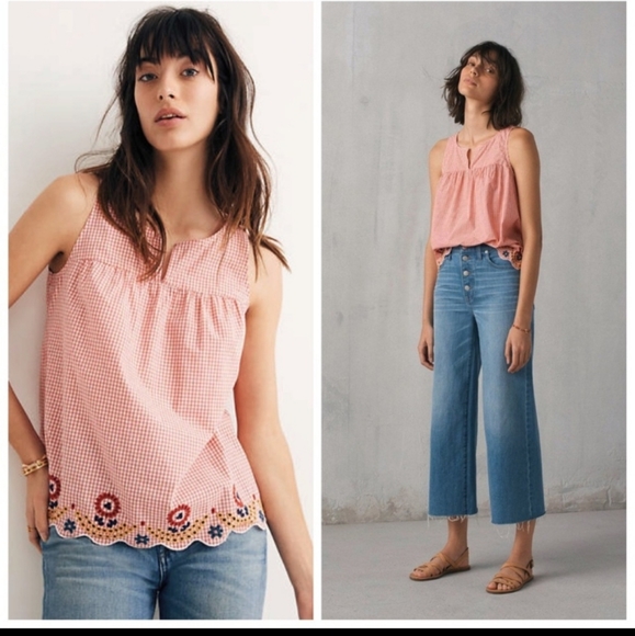 Madewell Floral Embroidered Gingham Top - Picture 1 of 9